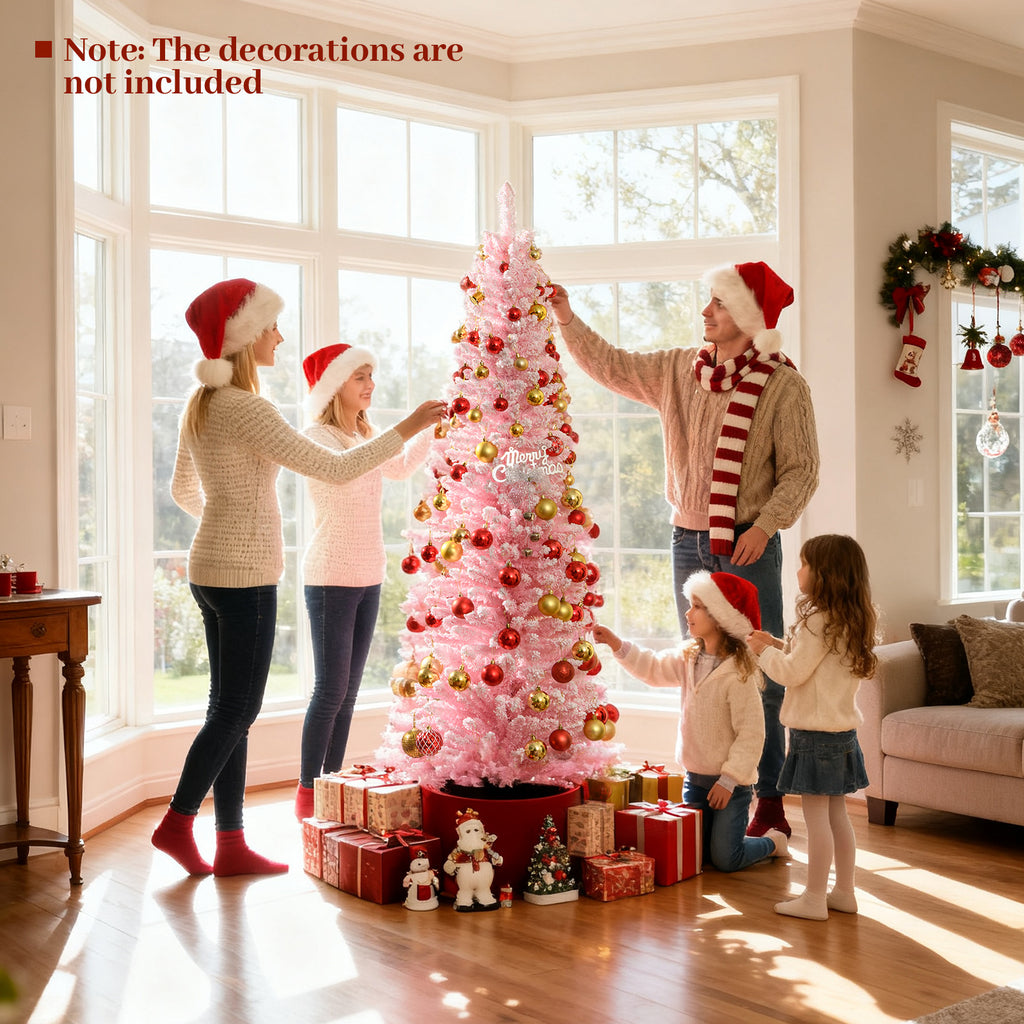 6 FT Artificial Christmas Tree with 460 Branch Tips & Folding Metal Stand - Pink Flocked