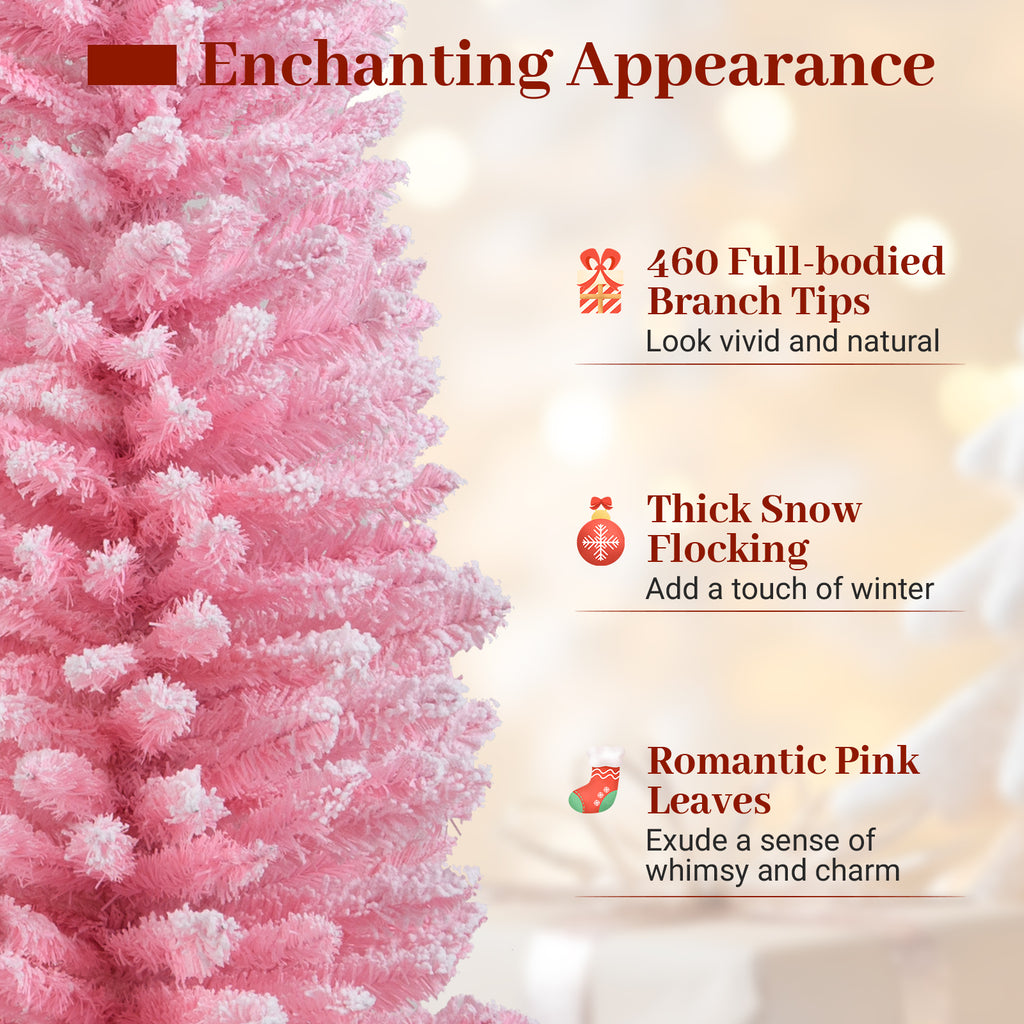 6 FT Artificial Christmas Tree with 460 Branch Tips & Folding Metal Stand - Pink Flocked