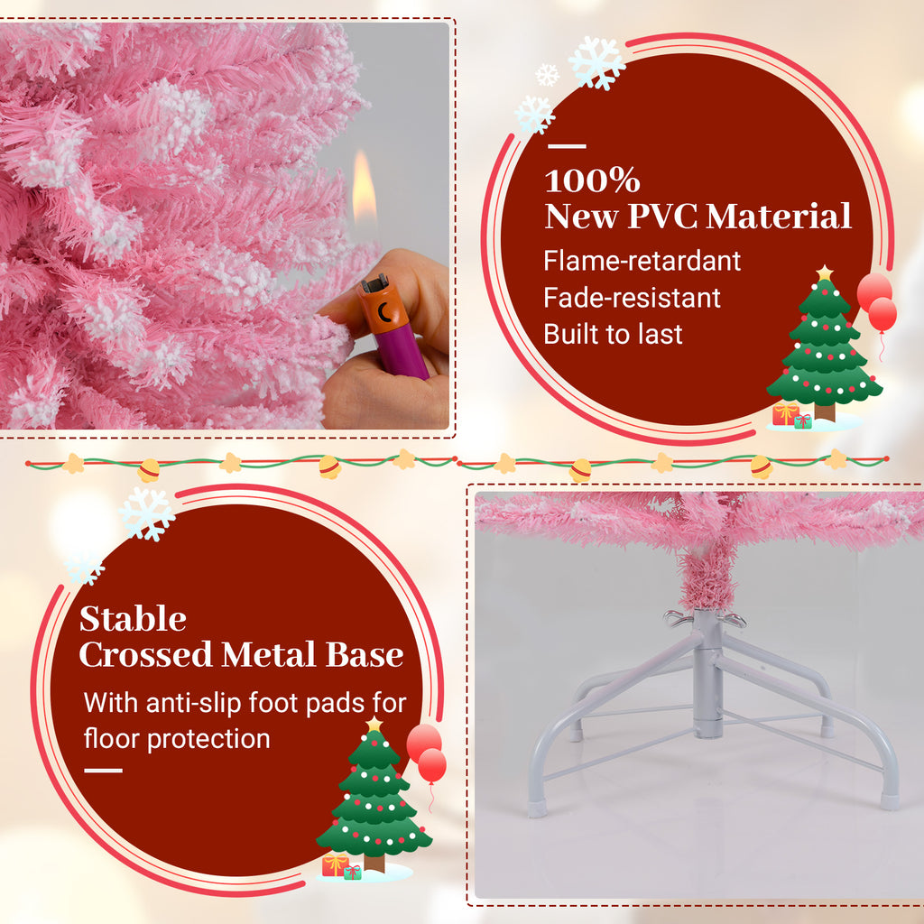 6 FT Artificial Christmas Tree with 460 Branch Tips & Folding Metal Stand - Pink Flocked
