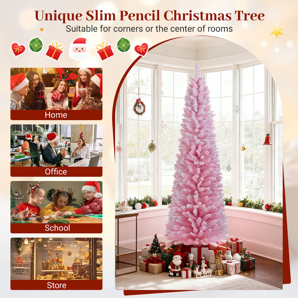 6 FT Artificial Christmas Tree with 460 Branch Tips & Folding Metal Stand - Pink Flocked