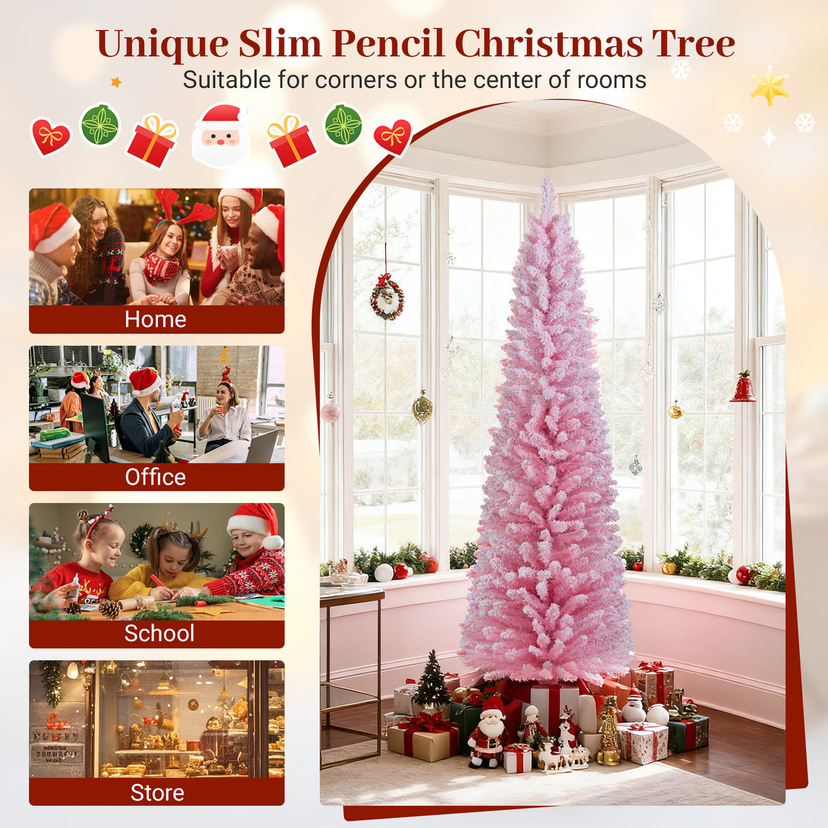 6 FT Artificial Christmas Tree with 460 Branch Tips & Folding Metal Stand - Pink Flocked