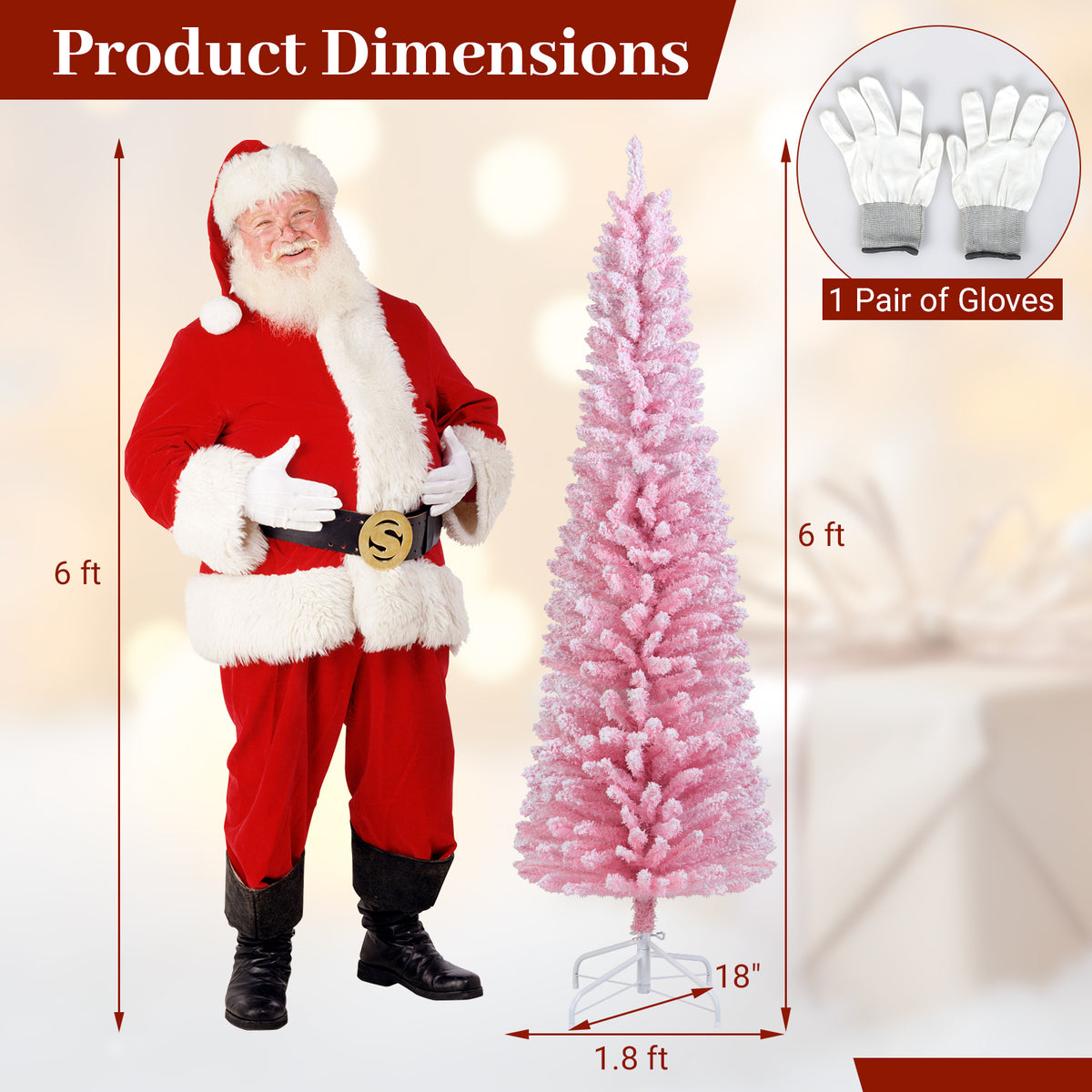 6 FT Artificial Christmas Tree with 460 Branch Tips & Folding Metal Stand - Pink Flocked