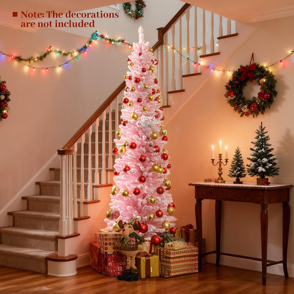 6 FT Artificial Christmas Tree with 460 Branch Tips & Folding Metal Stand - Pink Flocked