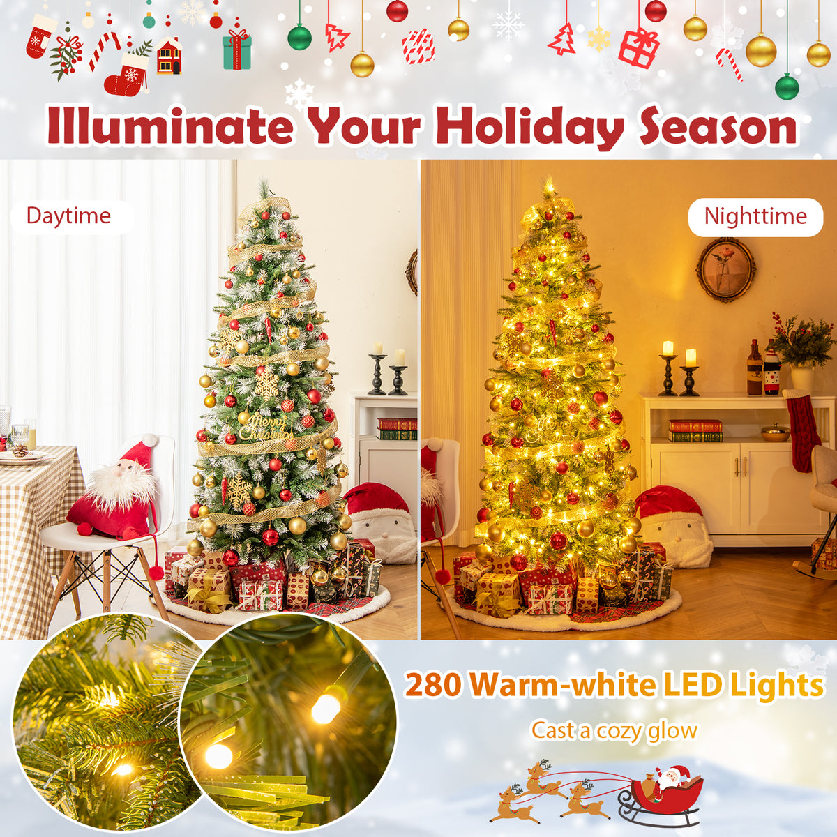 6 ft Artificial Christmas Tree with Warm-White LED Lights - Flocked Full Tree