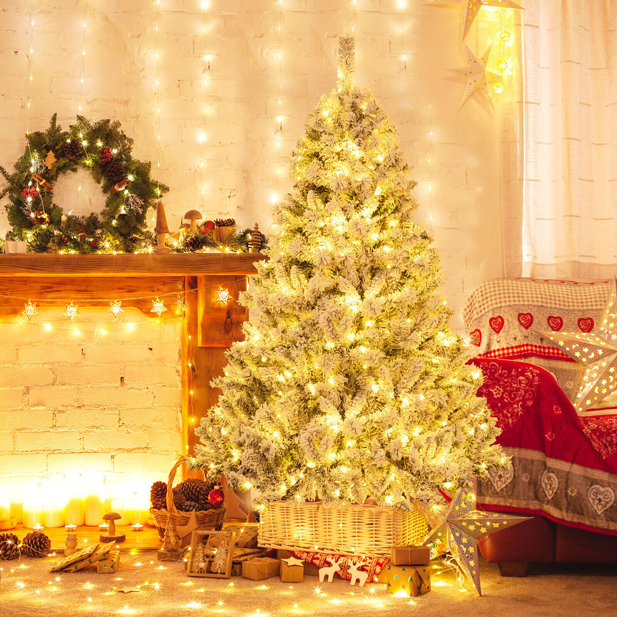 6 Feet Artificial Christmas Tree - Quick Auto-Expand Design with LED Lights
