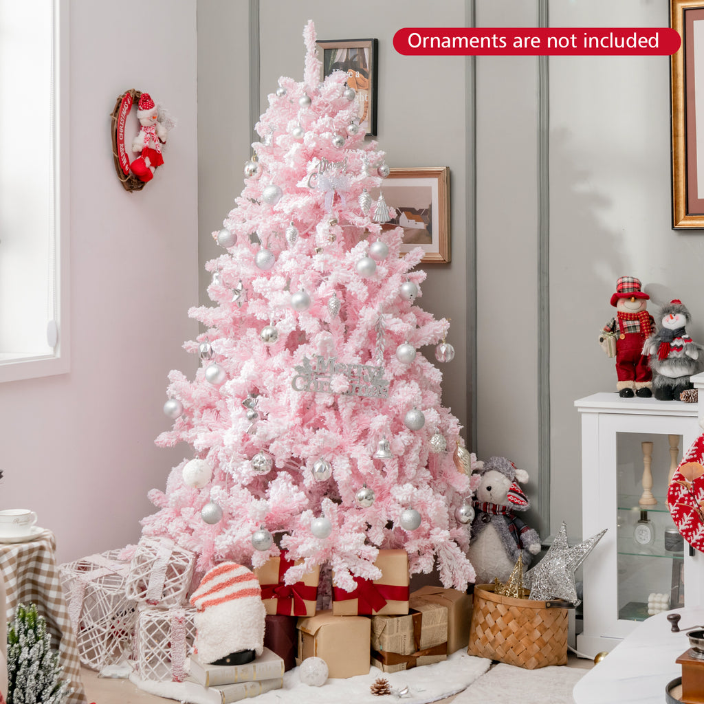 6 Ft Flocked Artificial Christmas Tree with 350 LED Lights - Hinged Design