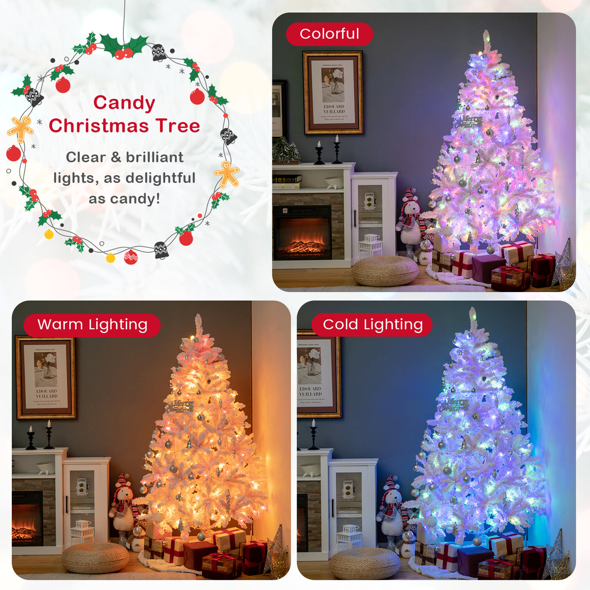 6 Ft Flocked Artificial Christmas Tree with 350 LED Lights - Hinged Design