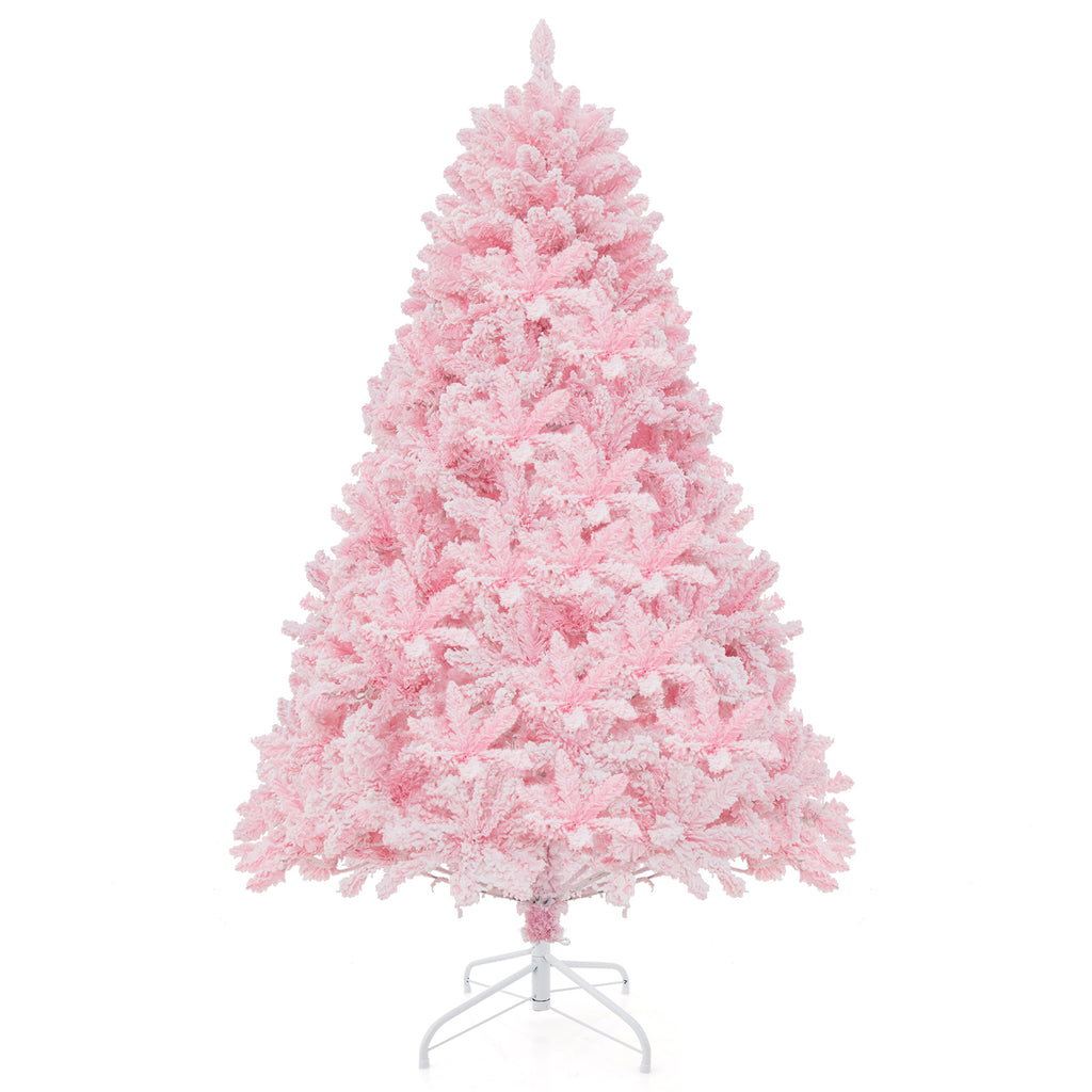 6 Ft Flocked Artificial Christmas Tree with 350 LED Lights - Hinged Design