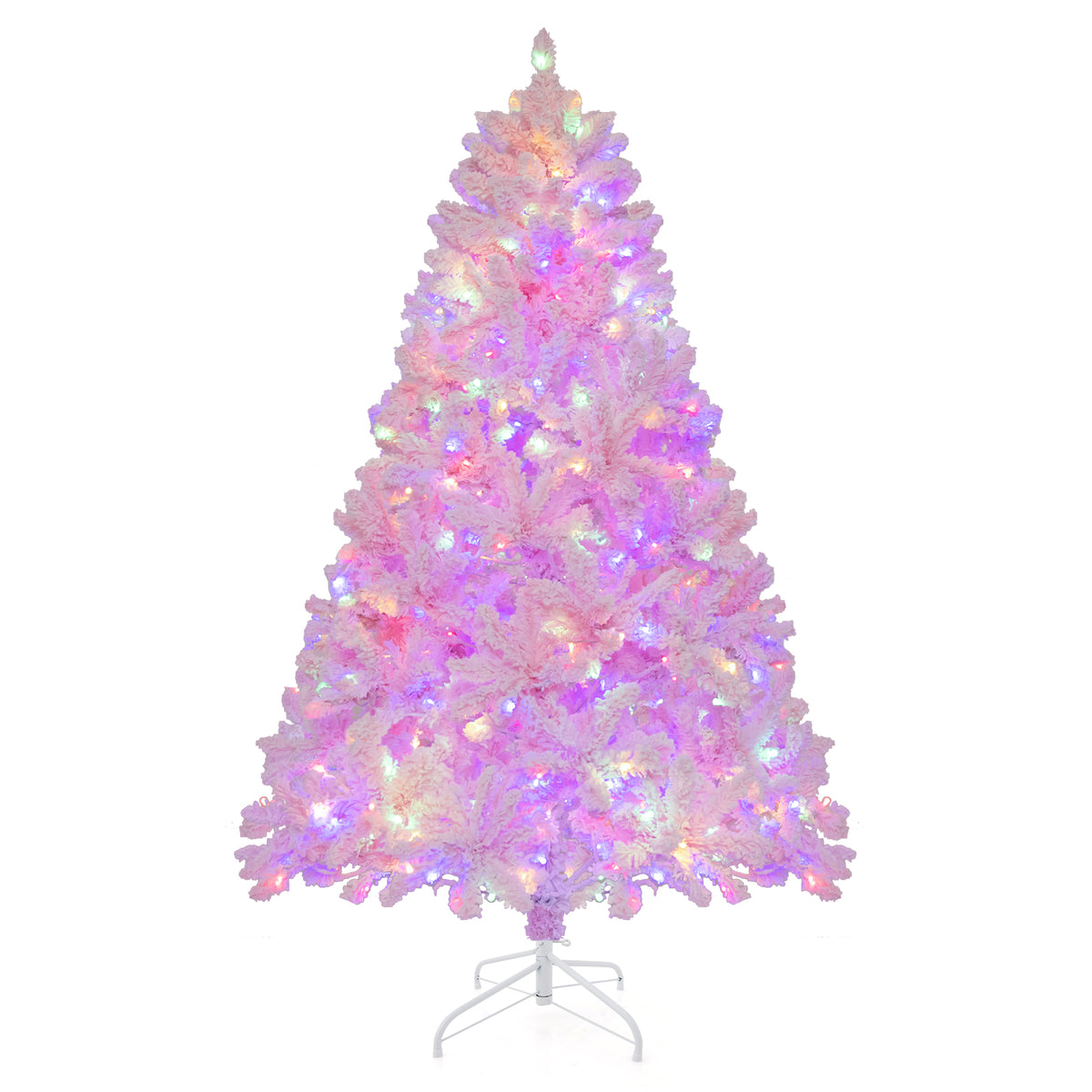 6 Ft Flocked Artificial Christmas Tree with 350 LED Lights - Hinged Design