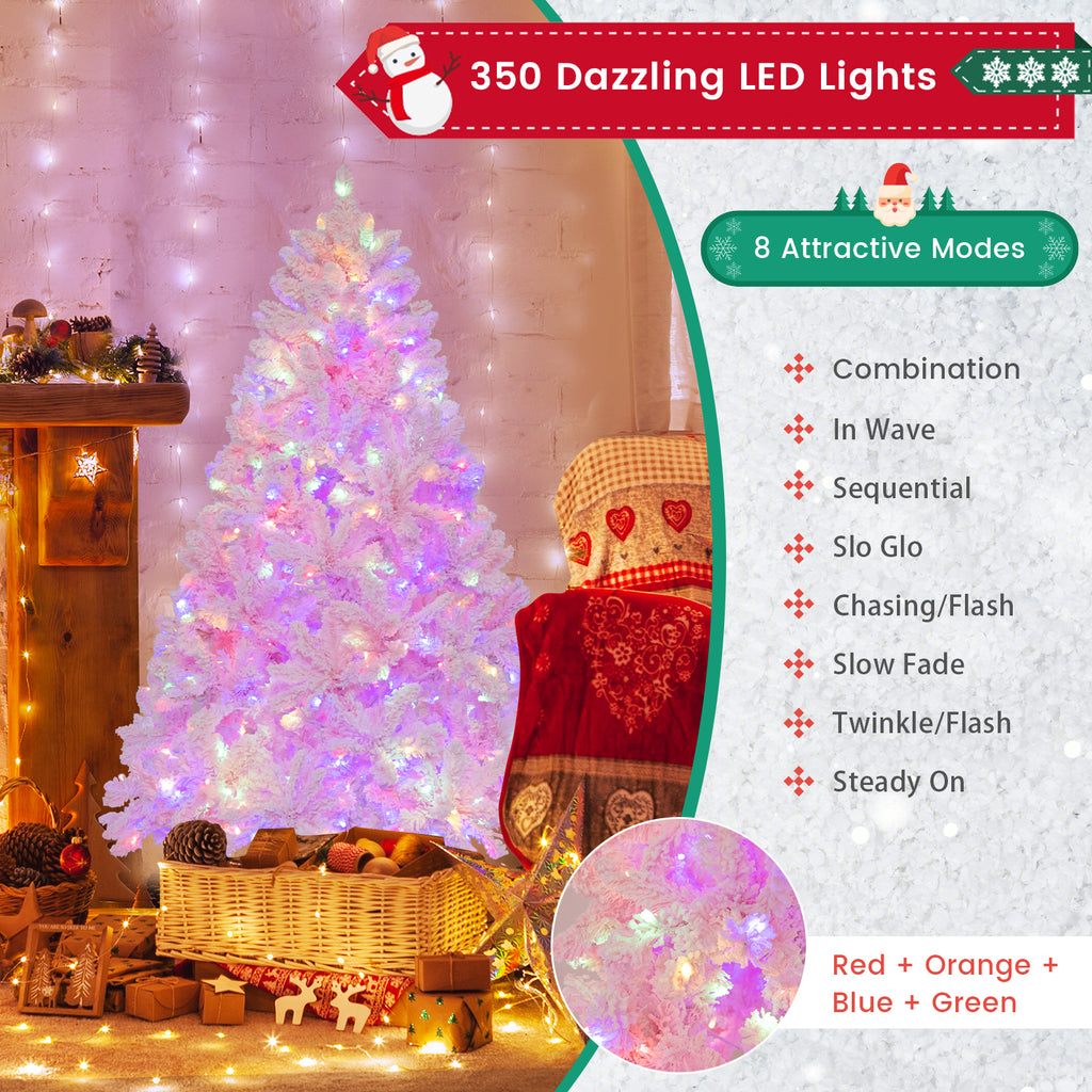 6 Ft Flocked Artificial Christmas Tree with 350 LED Lights - Hinged Design