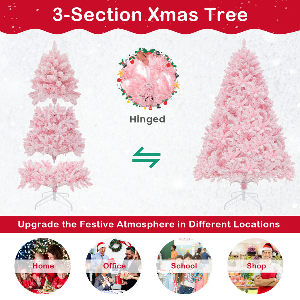 6 Ft Flocked Artificial Christmas Tree with 350 LED Lights - Hinged Design