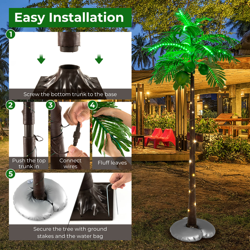6 Ft LED Lighted Artificial Palm Tree with Water Bag - Tropical Decor