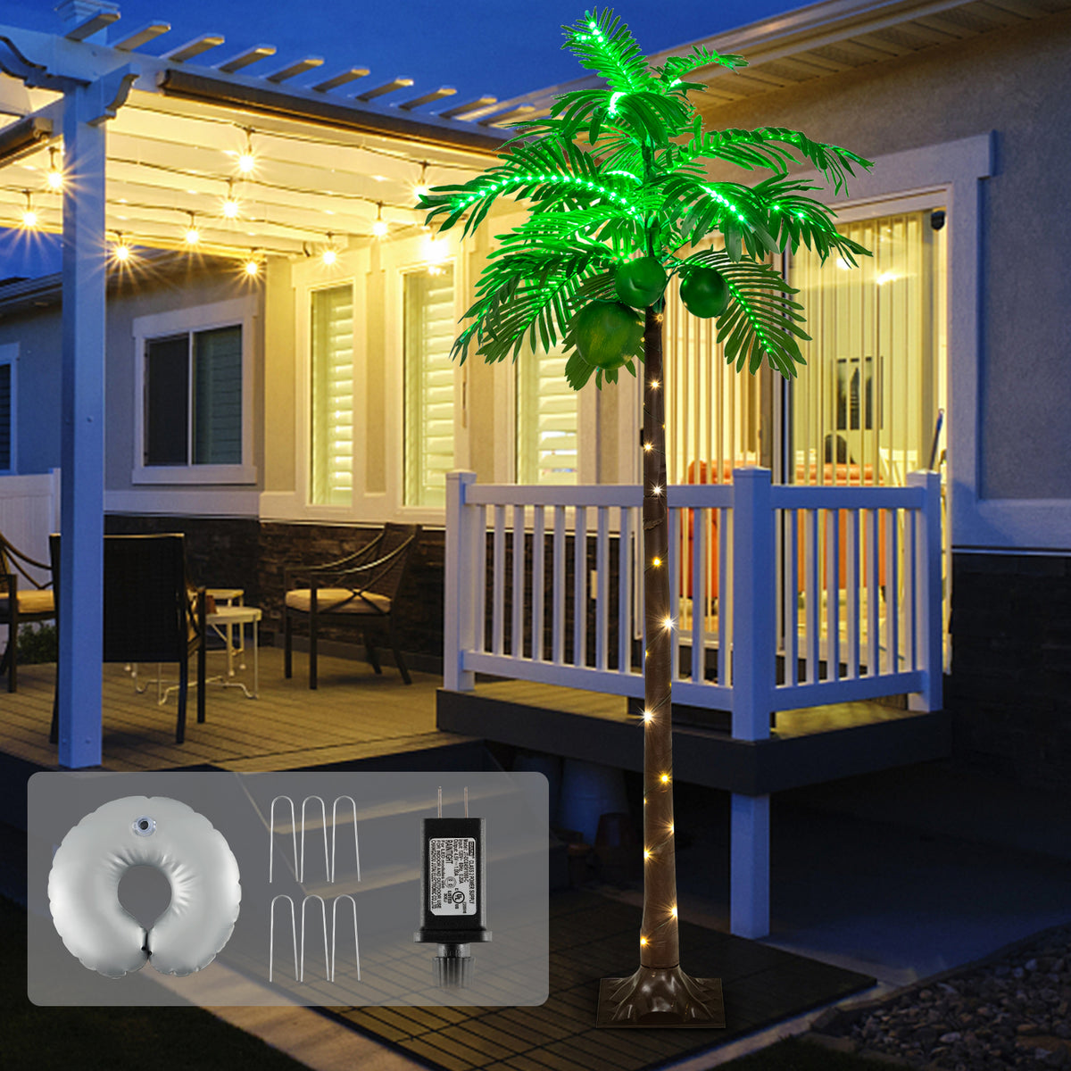 6 Ft LED Lighted Artificial Palm Tree with Water Bag - Tropical Decor
