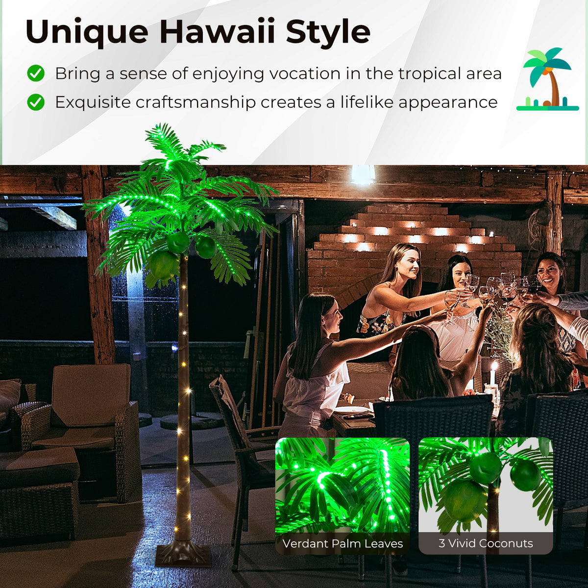 6 Ft LED Lighted Artificial Palm Tree with Water Bag - Tropical Decor