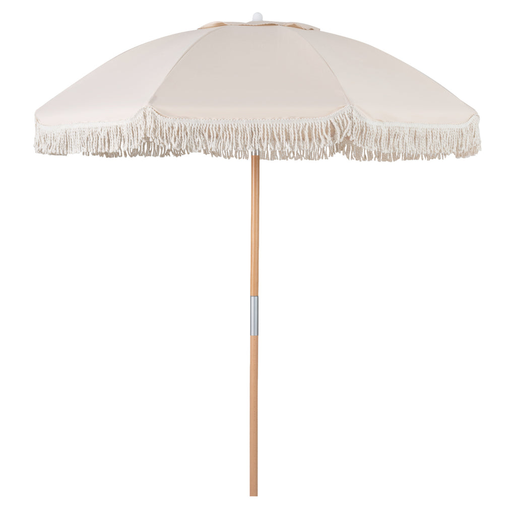 6.5 FT Beach Umbrella with Fringe – White