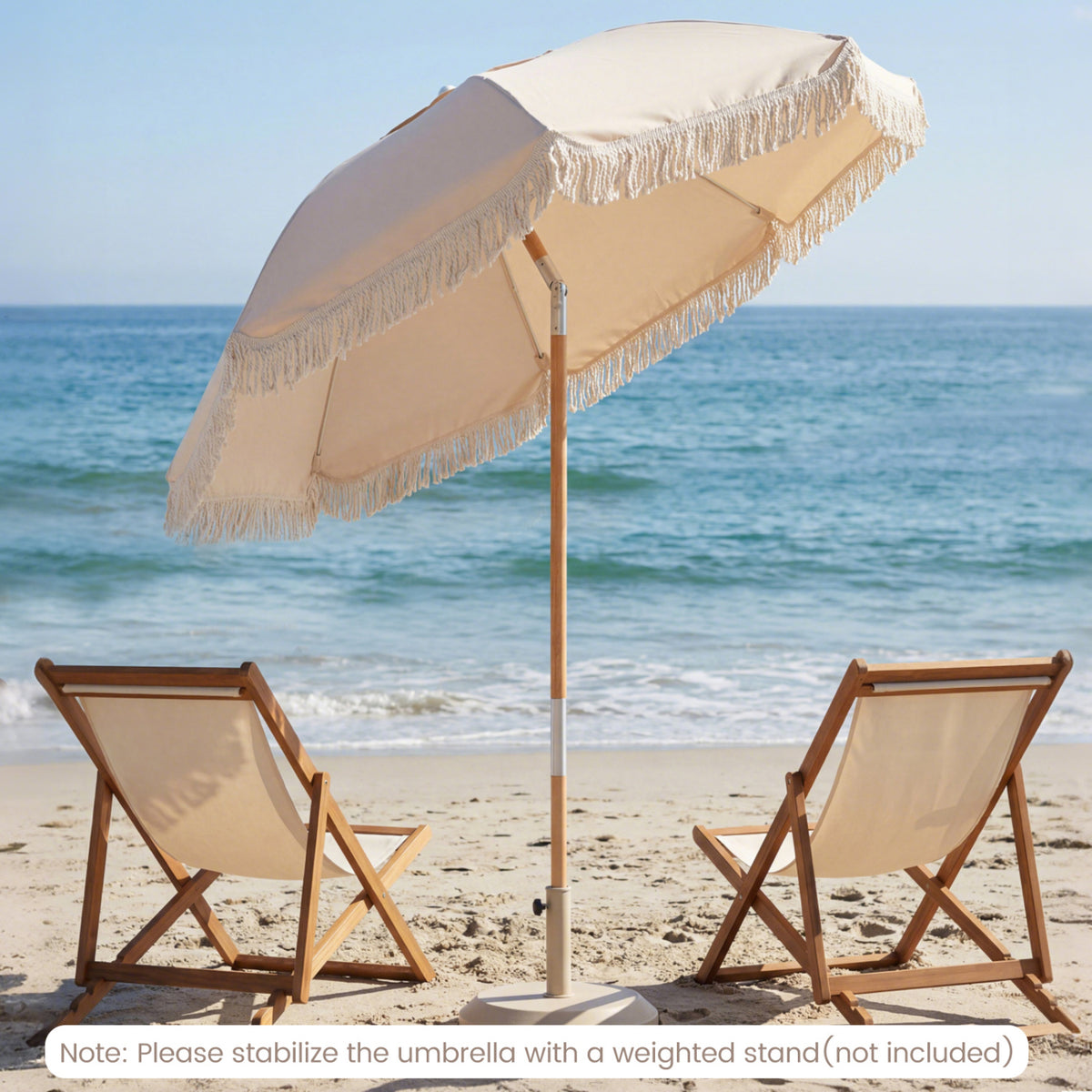 6 Feet Patio Umbrella with Push Button Tilt, Wood Pole - White