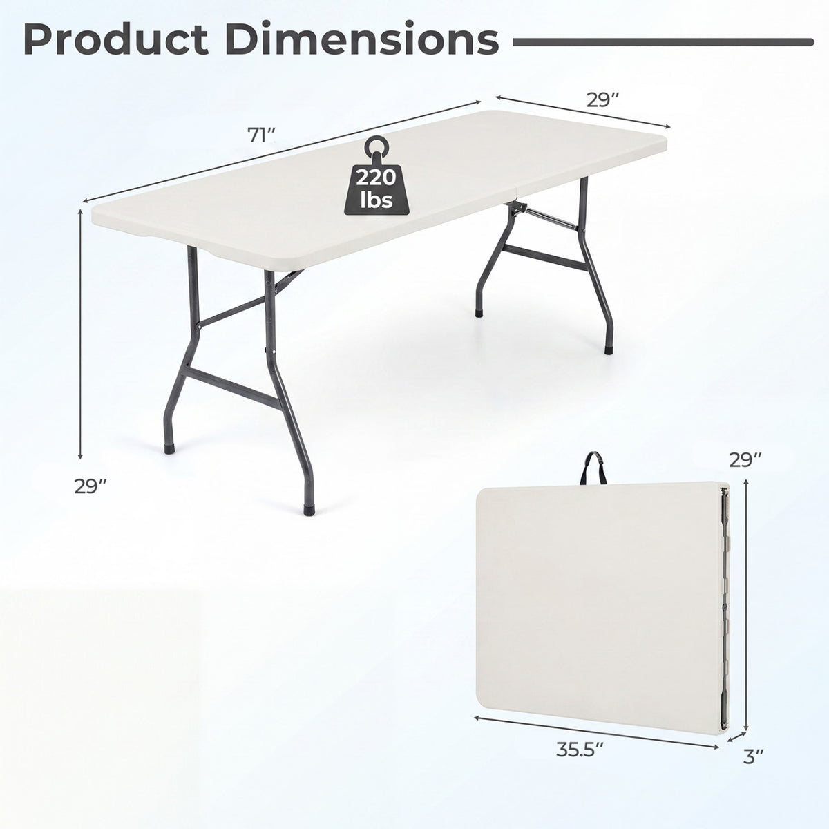 6 FT Plastic Fold-in-Half Camping Table