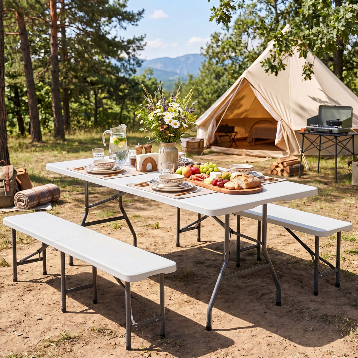 6 FT Plastic Fold-in-Half Camping Table