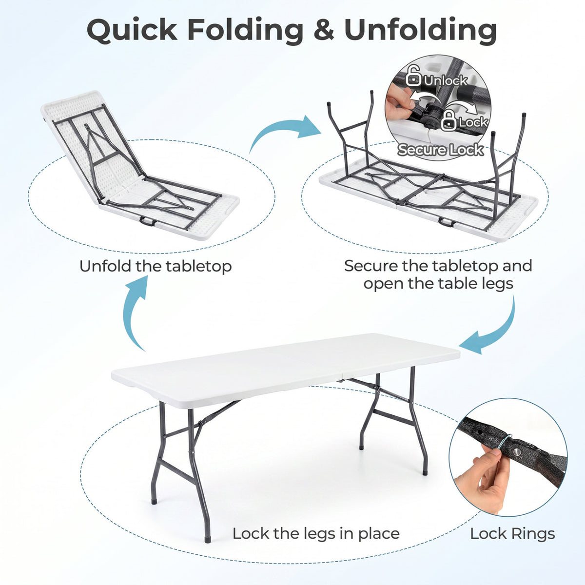 6 FT Plastic Fold-in-Half Camping Table