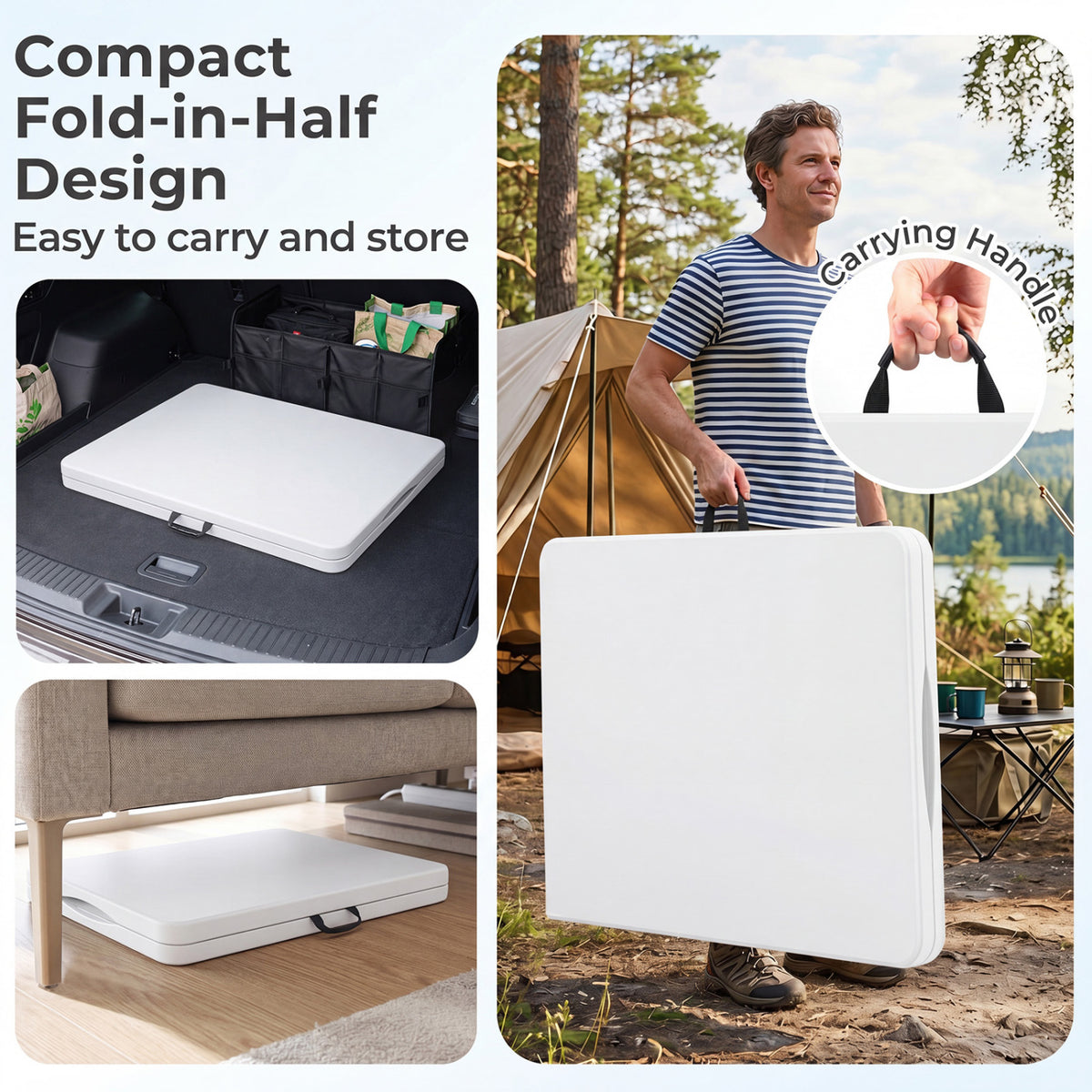 6 FT Plastic Fold-in-Half Camping Table