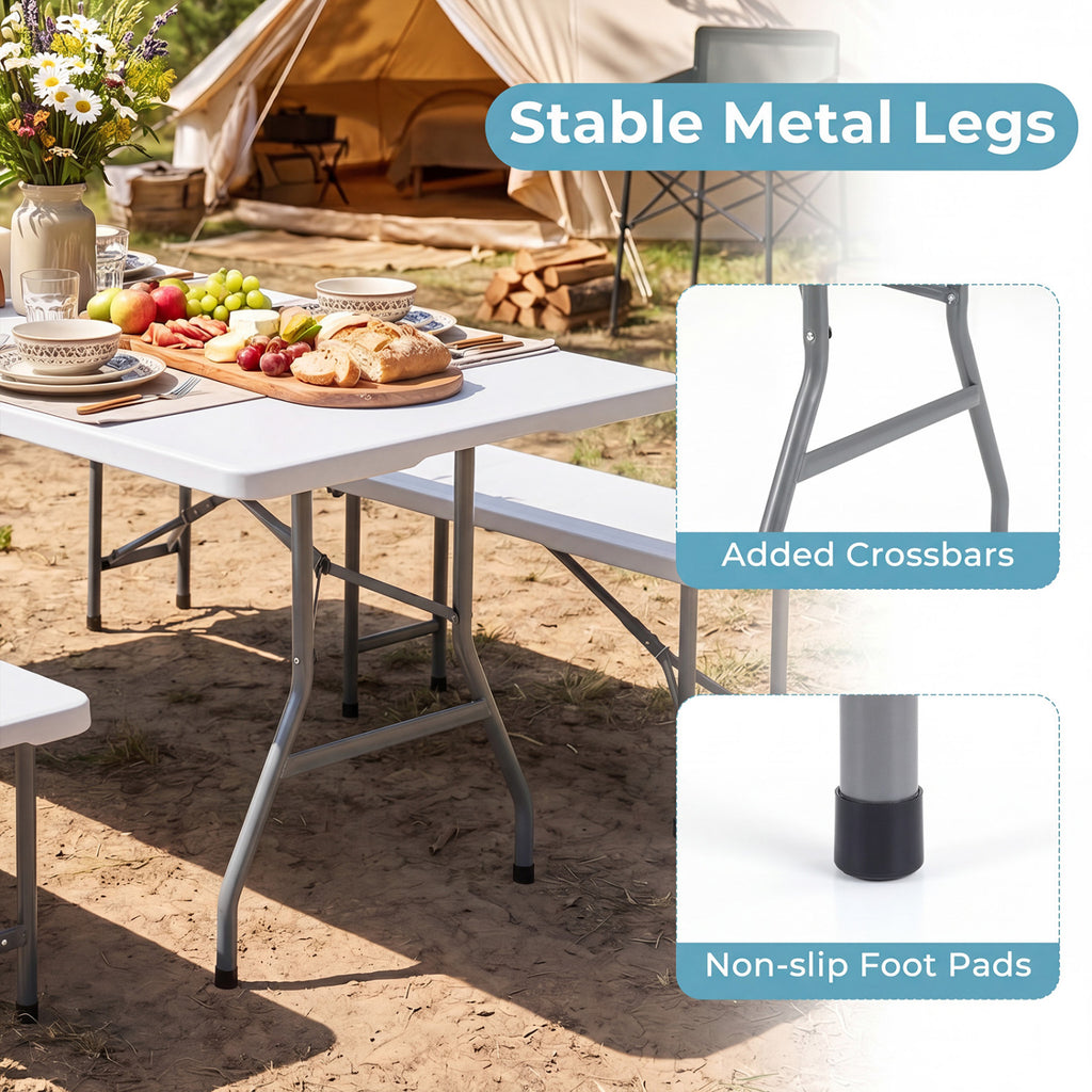 6 FT Plastic Fold-in-Half Camping Table