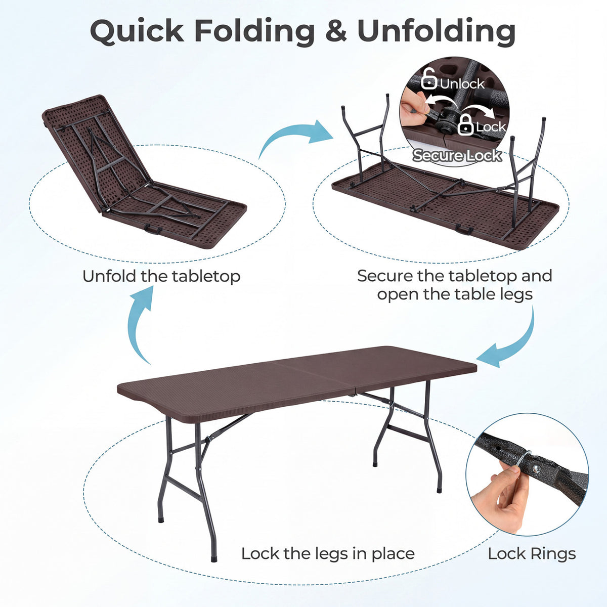 6 FT Plastic Fold-in-Half Camping Table