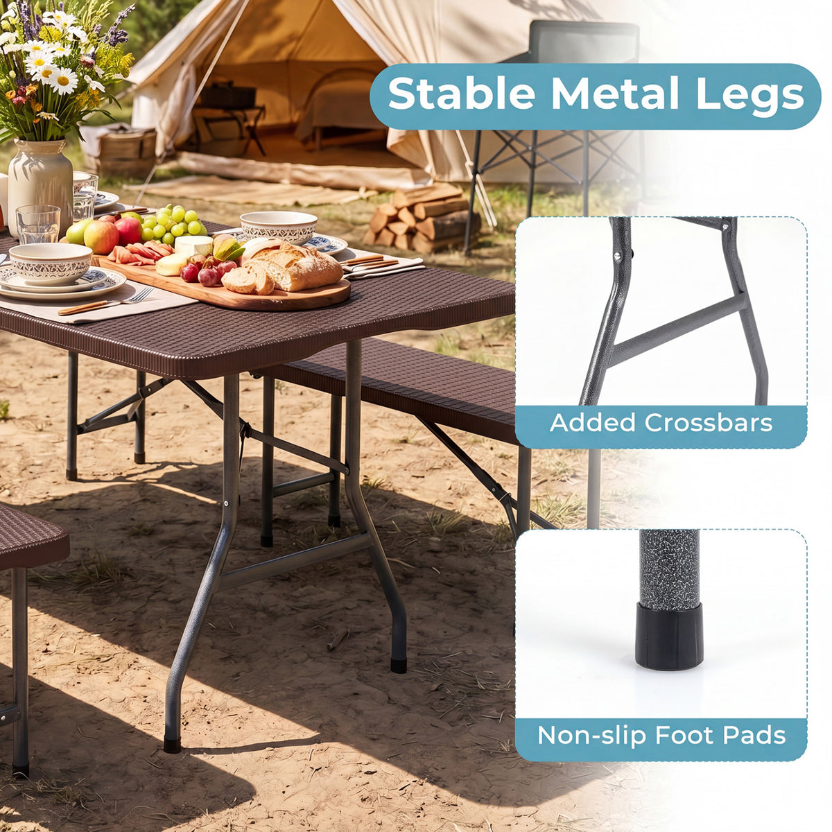 6 FT Plastic Fold-in-Half Camping Table
