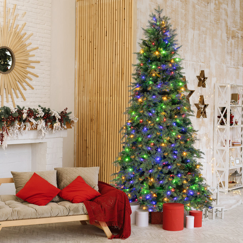 6/7.5 Feet Pre-Lit Artificial Christmas Tree with 11 Light Modes and Metal Stand - Green