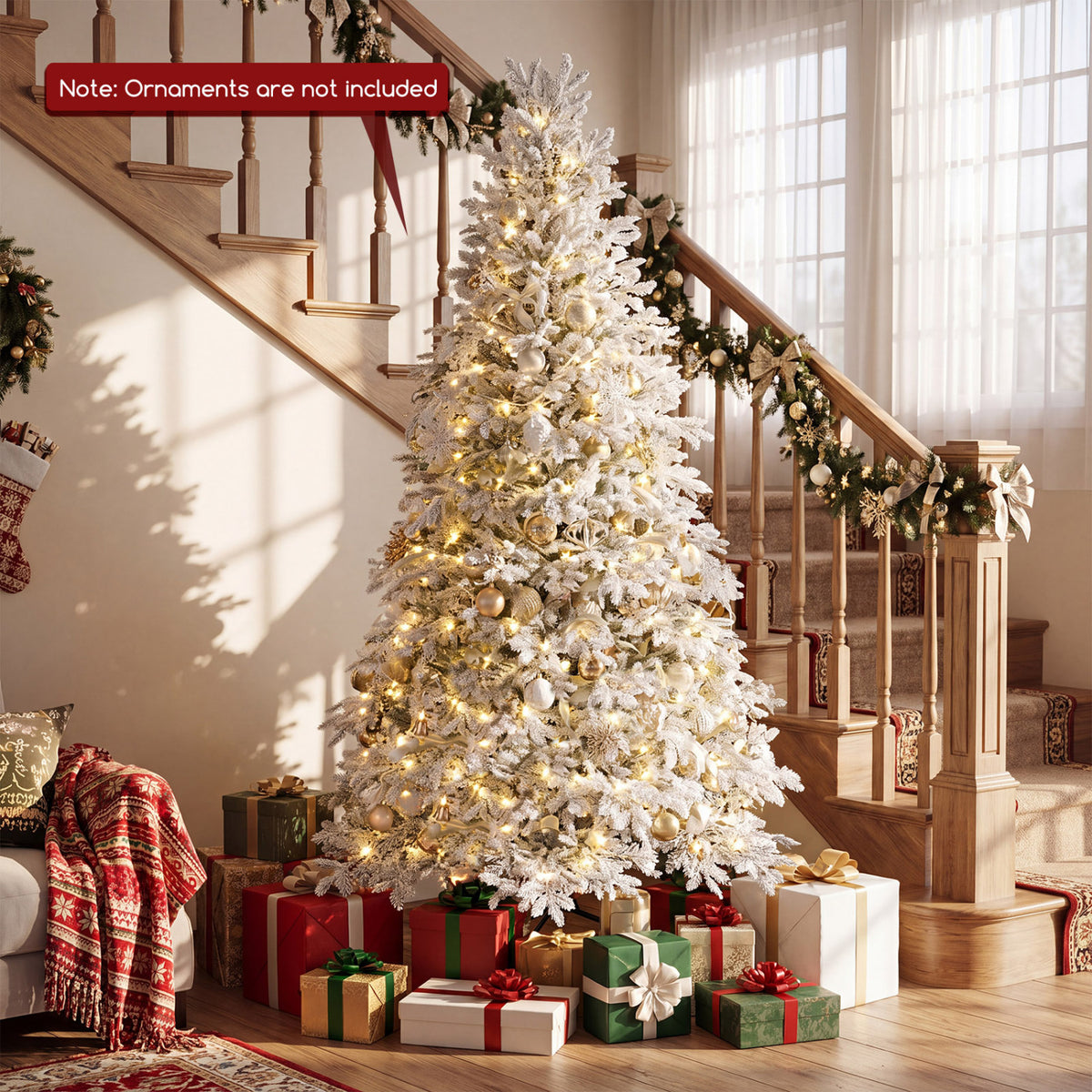 6 Ft Pre-Lit Artificial Christmas Tree with Warm White & Multicolor LED Lights - Flocked Branches, 9 Modes, Foldable Stand