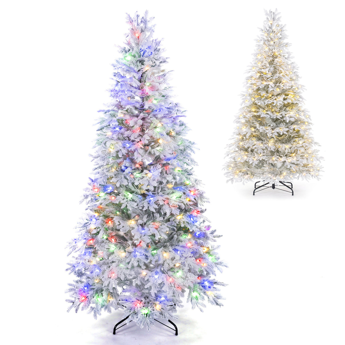 6 Ft Pre-Lit Artificial Christmas Tree with Warm White & Multicolor LED Lights - Flocked Branches, 9 Modes, Foldable Stand