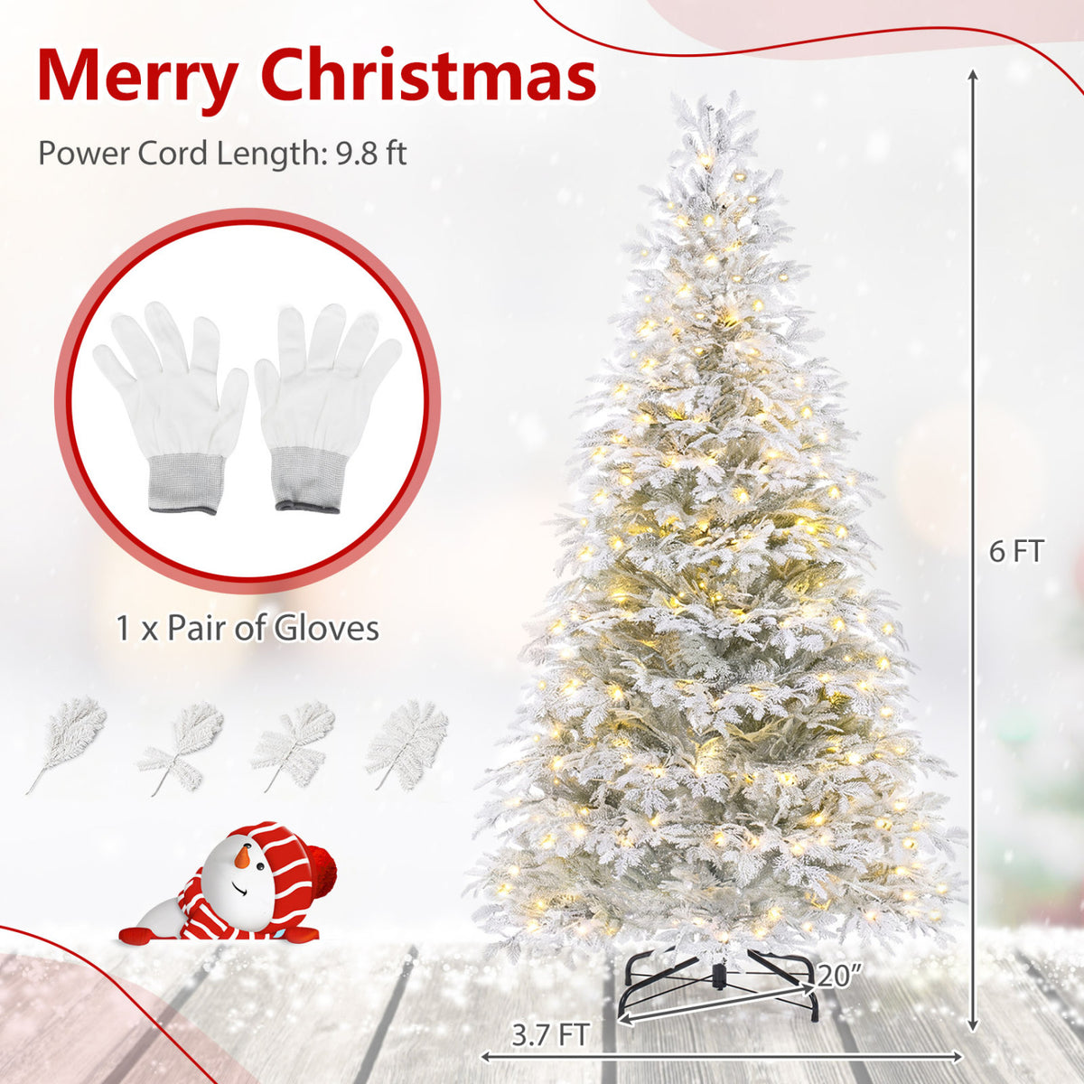 6 Ft Pre-Lit Artificial Christmas Tree with Warm White & Multicolor LED Lights - Flocked Branches, 9 Modes, Foldable Stand