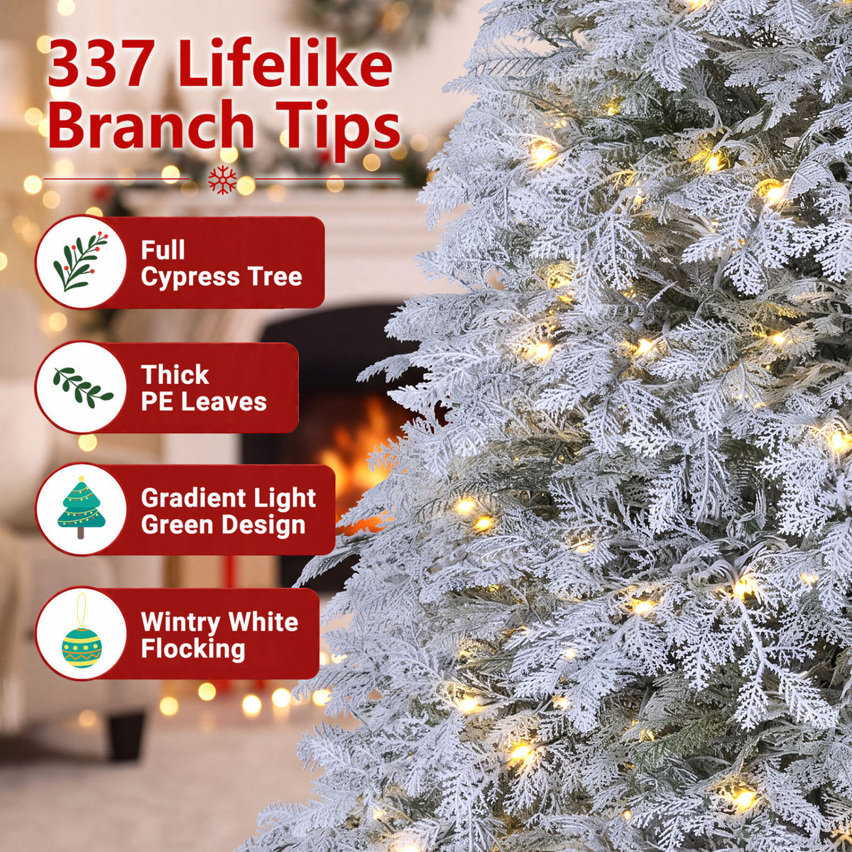6 Ft Pre-Lit Artificial Christmas Tree with Warm White & Multicolor LED Lights - Flocked Branches, 9 Modes, Foldable Stand