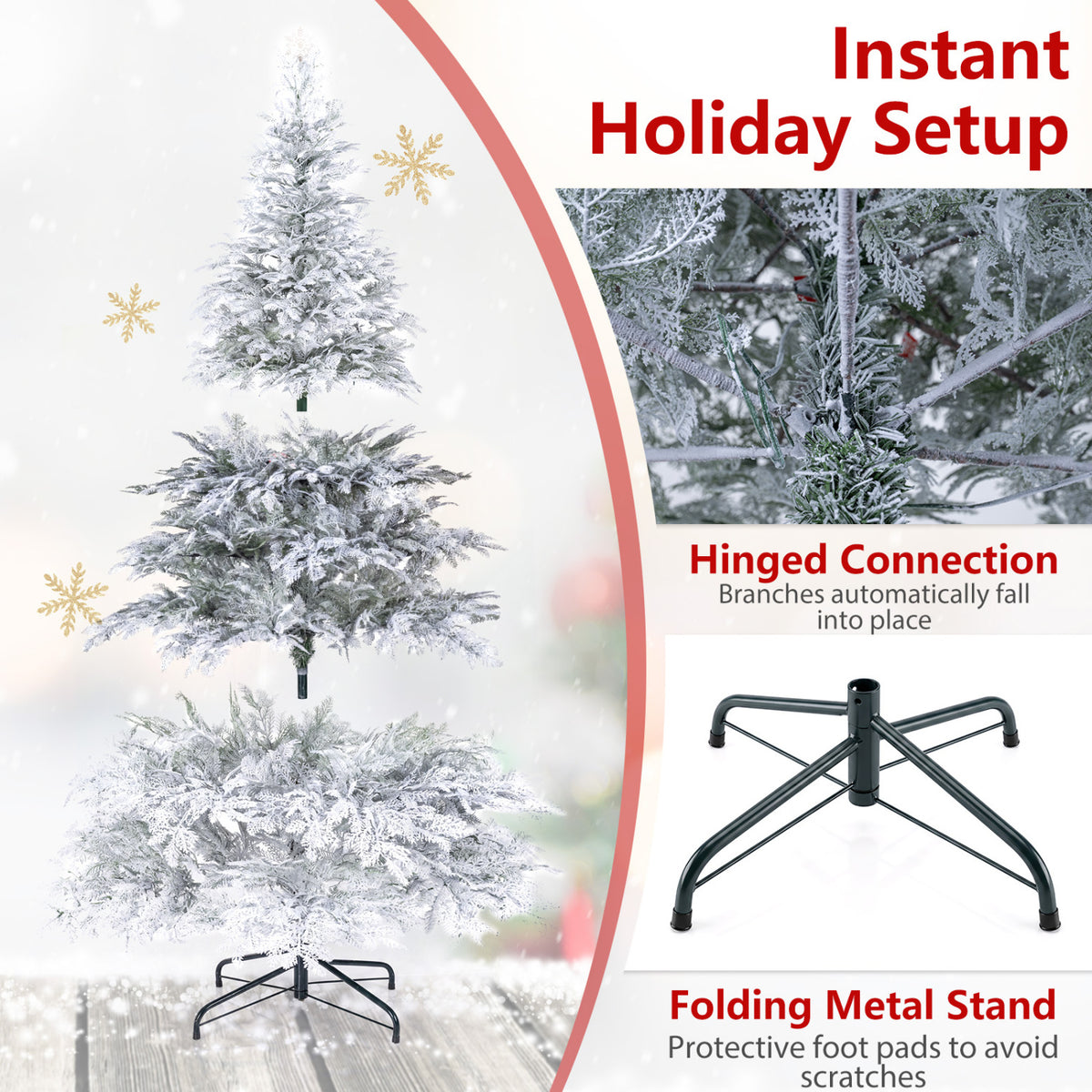 6 Ft Pre-Lit Artificial Christmas Tree with Warm White & Multicolor LED Lights - Flocked Branches, 9 Modes, Foldable Stand