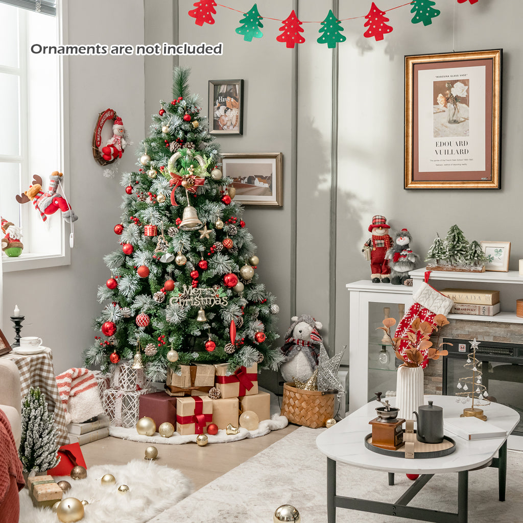 6 Feet Pre-Lit Artificial Christmas Tree with 350 LED Lights - Snowy Pine Needles