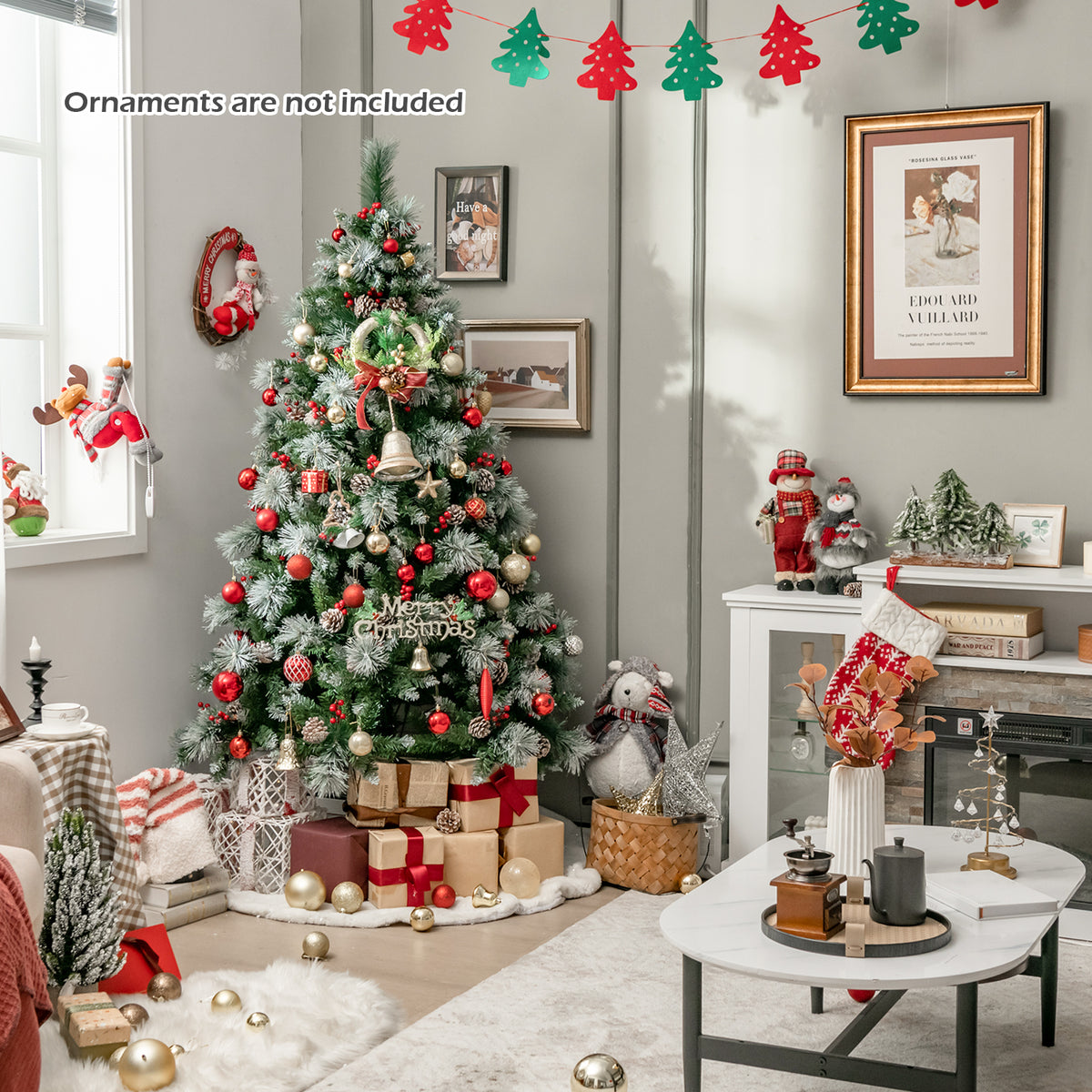 6 Feet Pre-Lit Artificial Christmas Tree with 350 LED Lights - Snowy Pine Needles