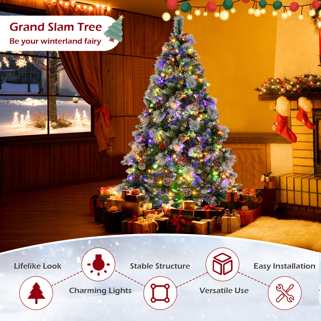 6 Feet Pre-Lit Artificial Christmas Tree with 350 LED Lights - Snowy Pine Needles