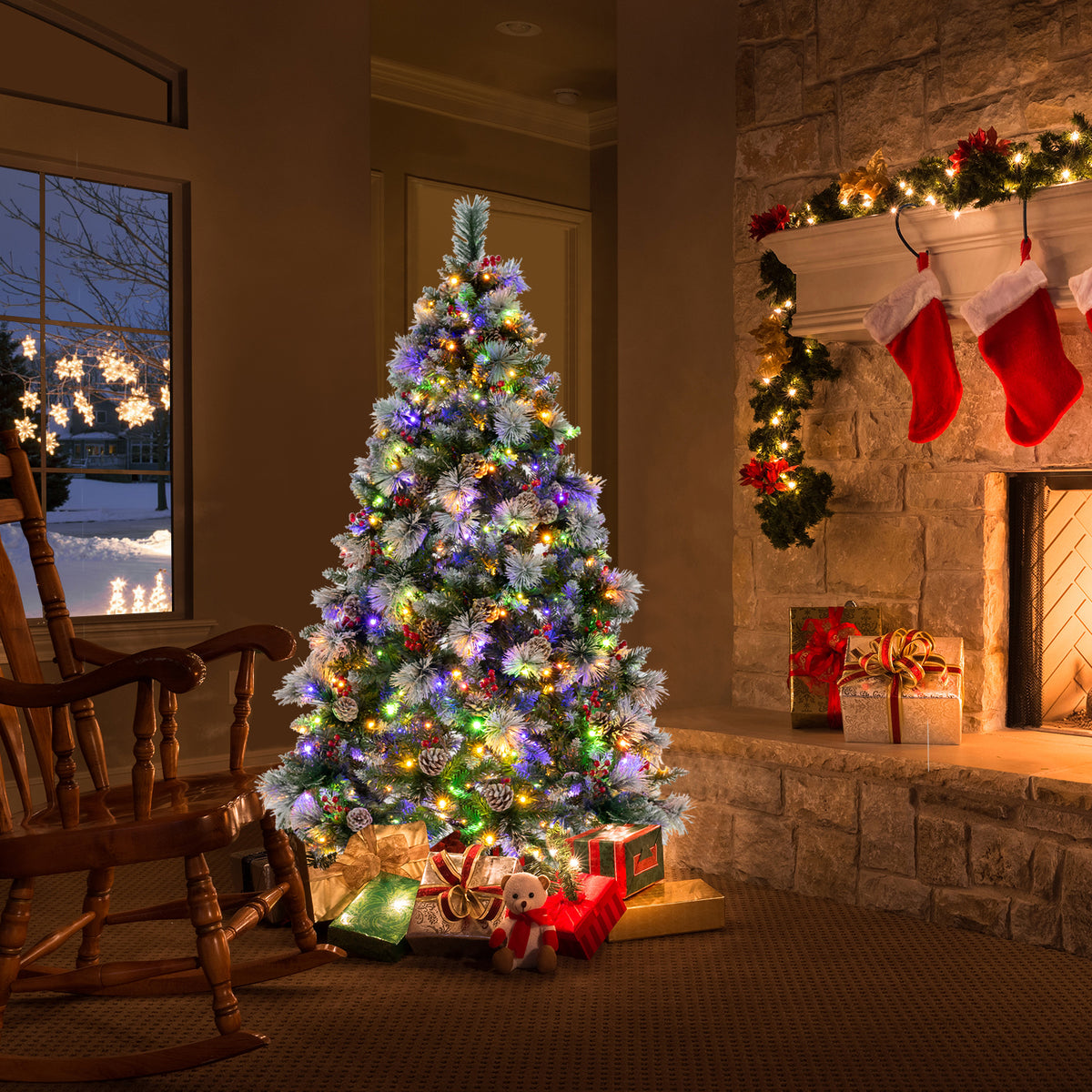 6 Feet Pre-Lit Artificial Christmas Tree with 350 LED Lights - Snowy Pine Needles