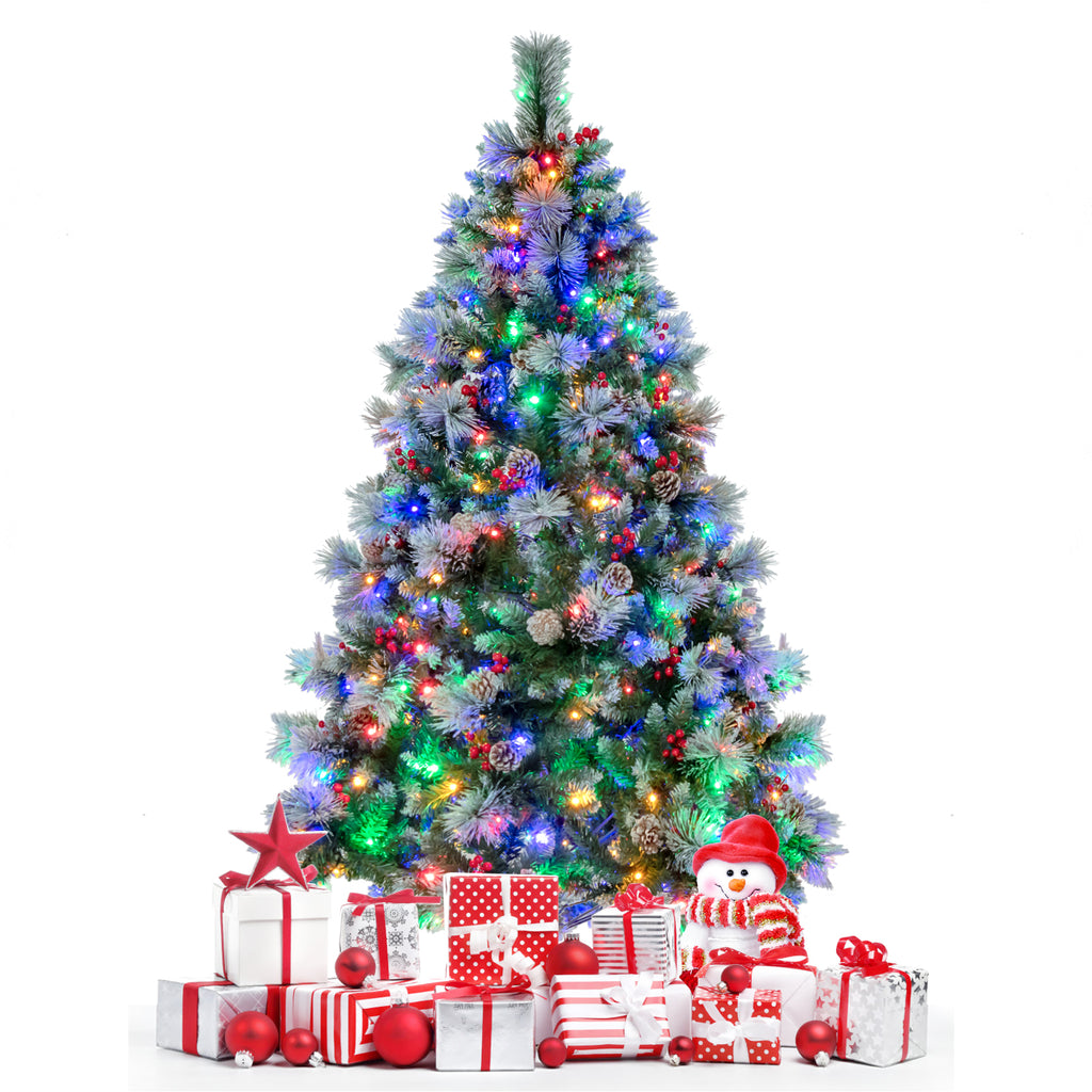 6 Feet Pre-Lit Artificial Christmas Tree with 350 LED Lights - Snowy Pine Needles