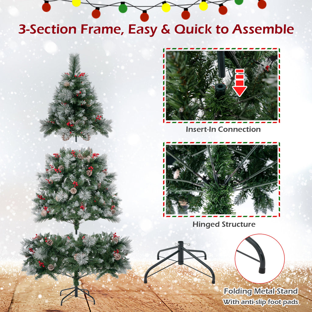 6 Feet Pre-Lit Artificial Christmas Tree with 350 LED Lights - Snowy Pine Needles