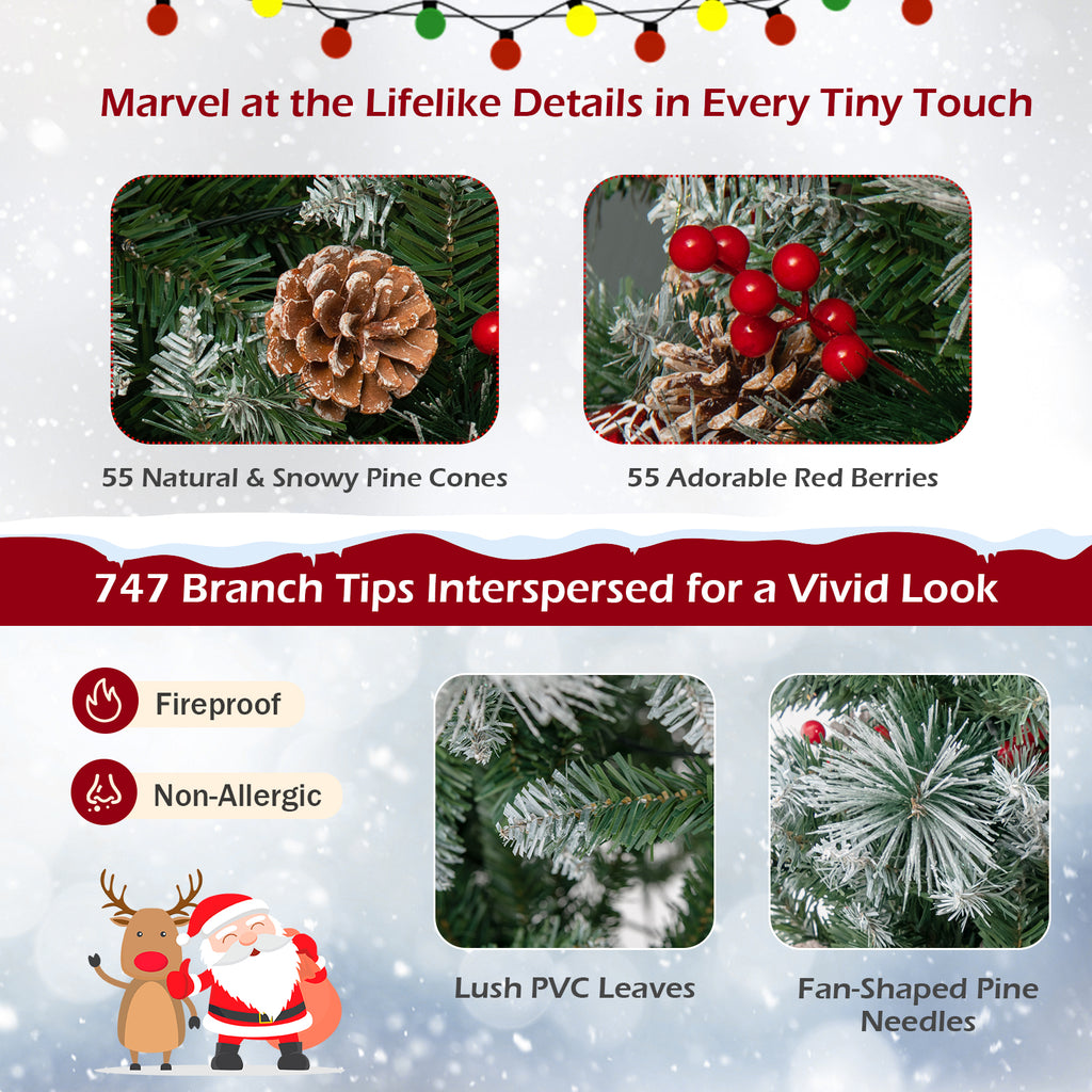 6 Feet Pre-Lit Artificial Christmas Tree with 350 LED Lights - Snowy Pine Needles