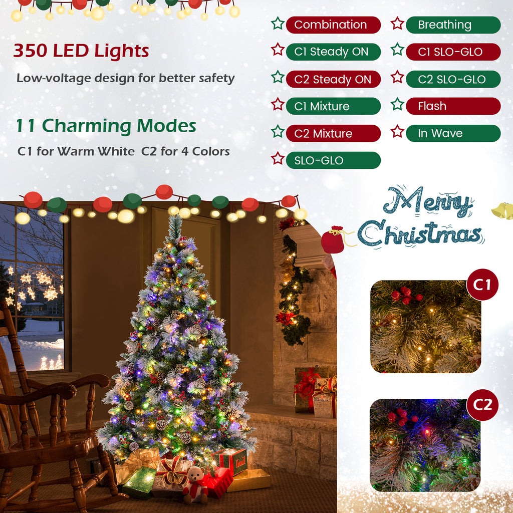 6 Feet Pre-Lit Artificial Christmas Tree with 350 LED Lights - Snowy Pine Needles