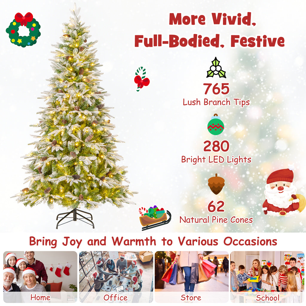 Costway 6 Ft Pre-Lit Artificial Christmas Tree with 765 Tips & Warm-White LED Lights
