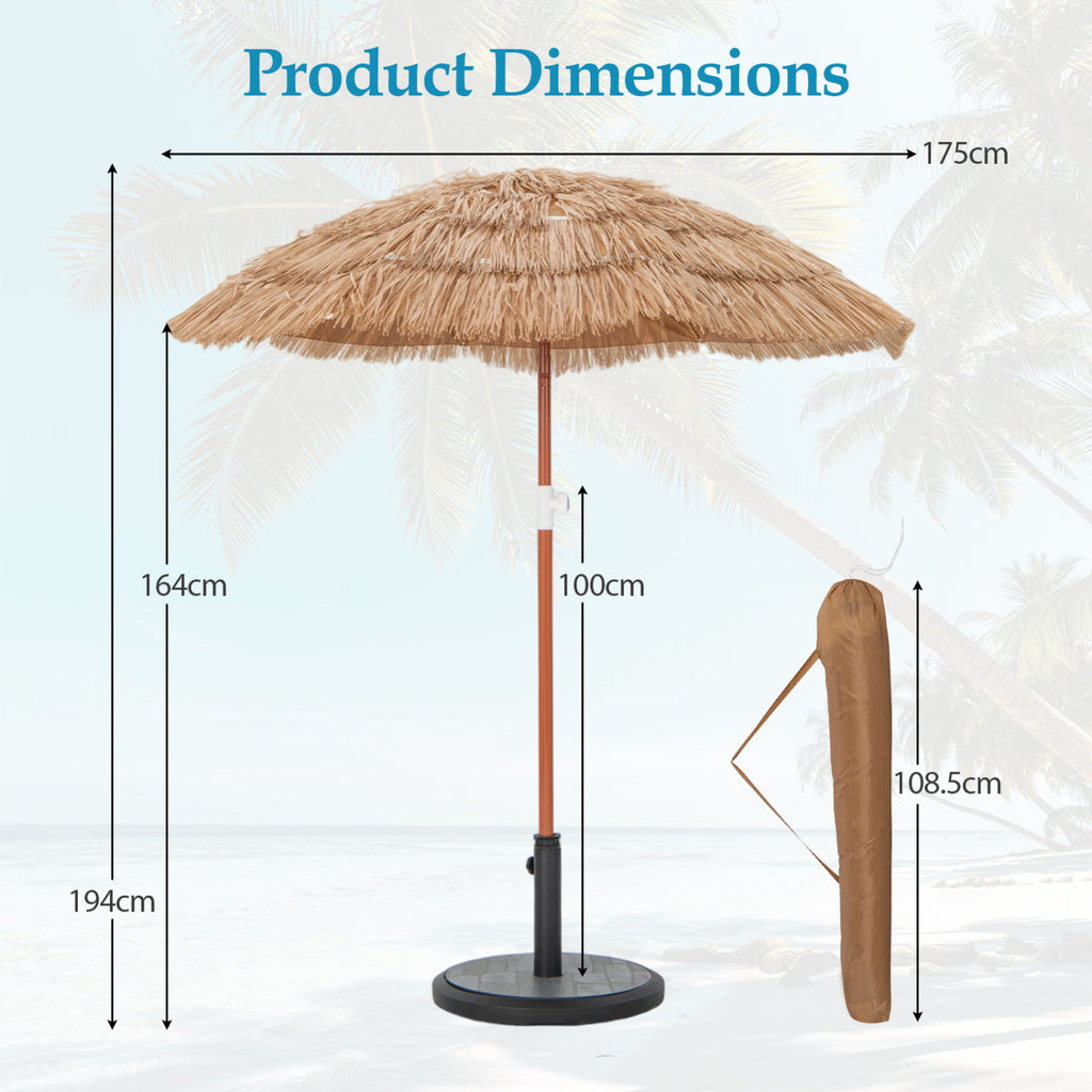 6 FT Thatched Beach Umbrella with Push Button Tilt Carrying Bag Set