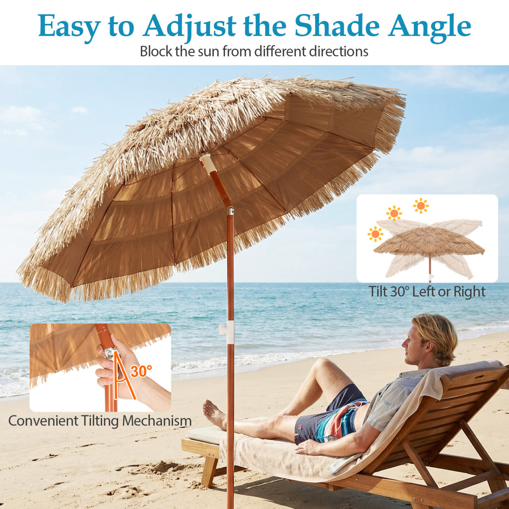 6 FT Thatched Beach Umbrella with Push Button Tilt Carrying Bag Set