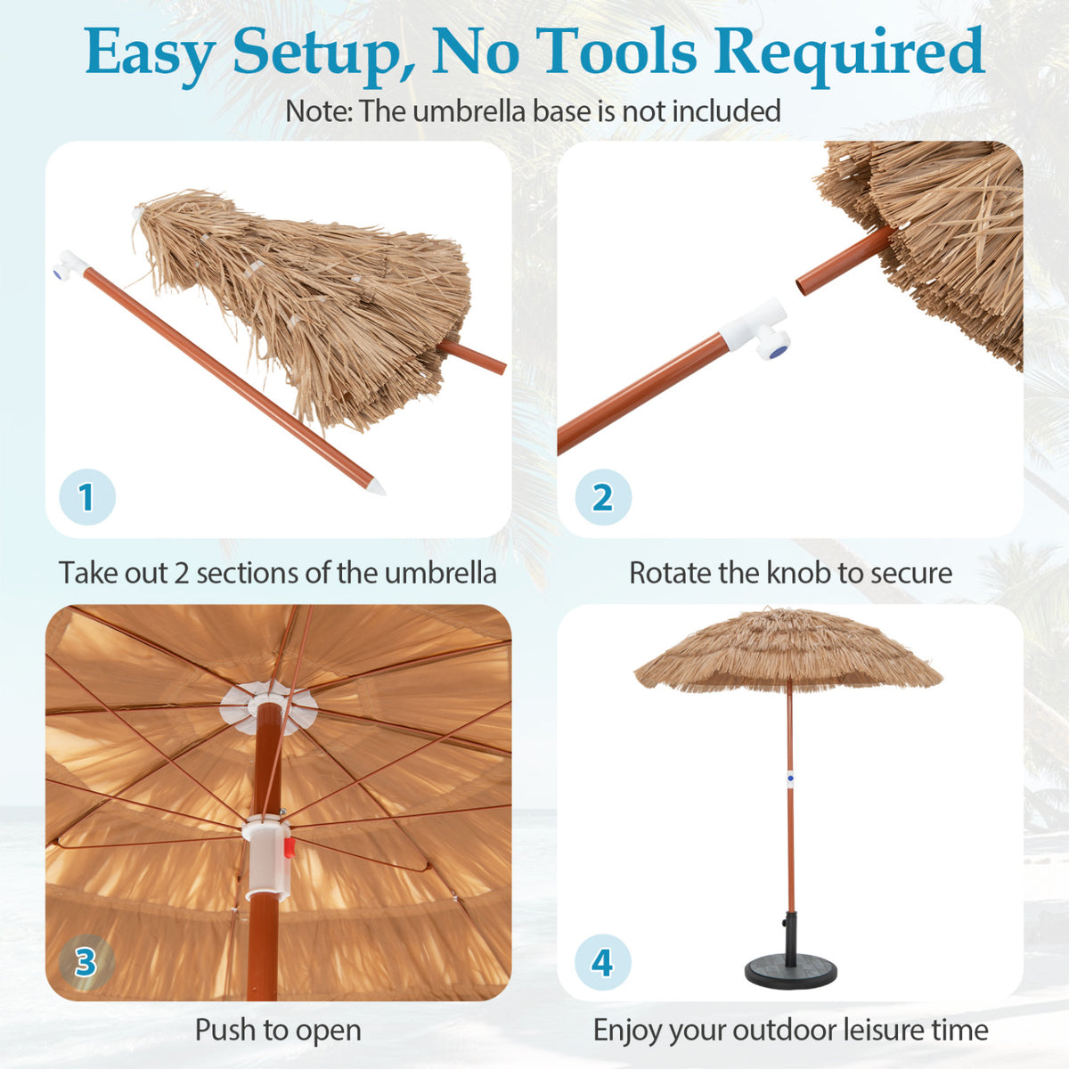 6 FT Thatched Beach Umbrella with Push Button Tilt Carrying Bag Set
