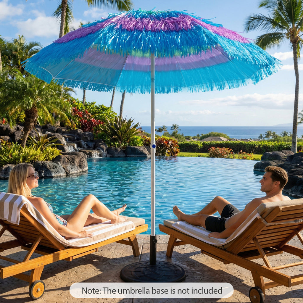 6 FT Tiki Thatched Patio Beach Umbrella with Tilt - Multicolor