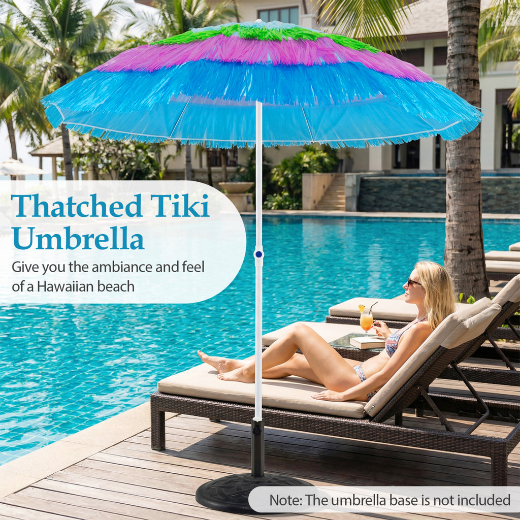 6 FT Tiki Thatched Patio Beach Umbrella with Tilt - Multicolor