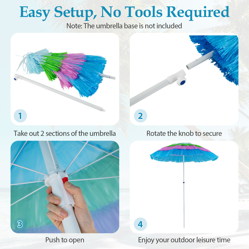 6 FT Tiki Thatched Patio Beach Umbrella with Tilt - Multicolor