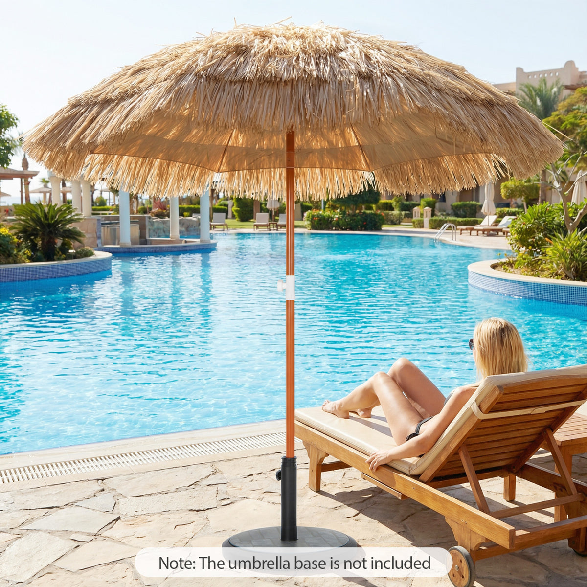 6 FT Thatched Beach Umbrella with Push Button Tilt Carrying Bag Set