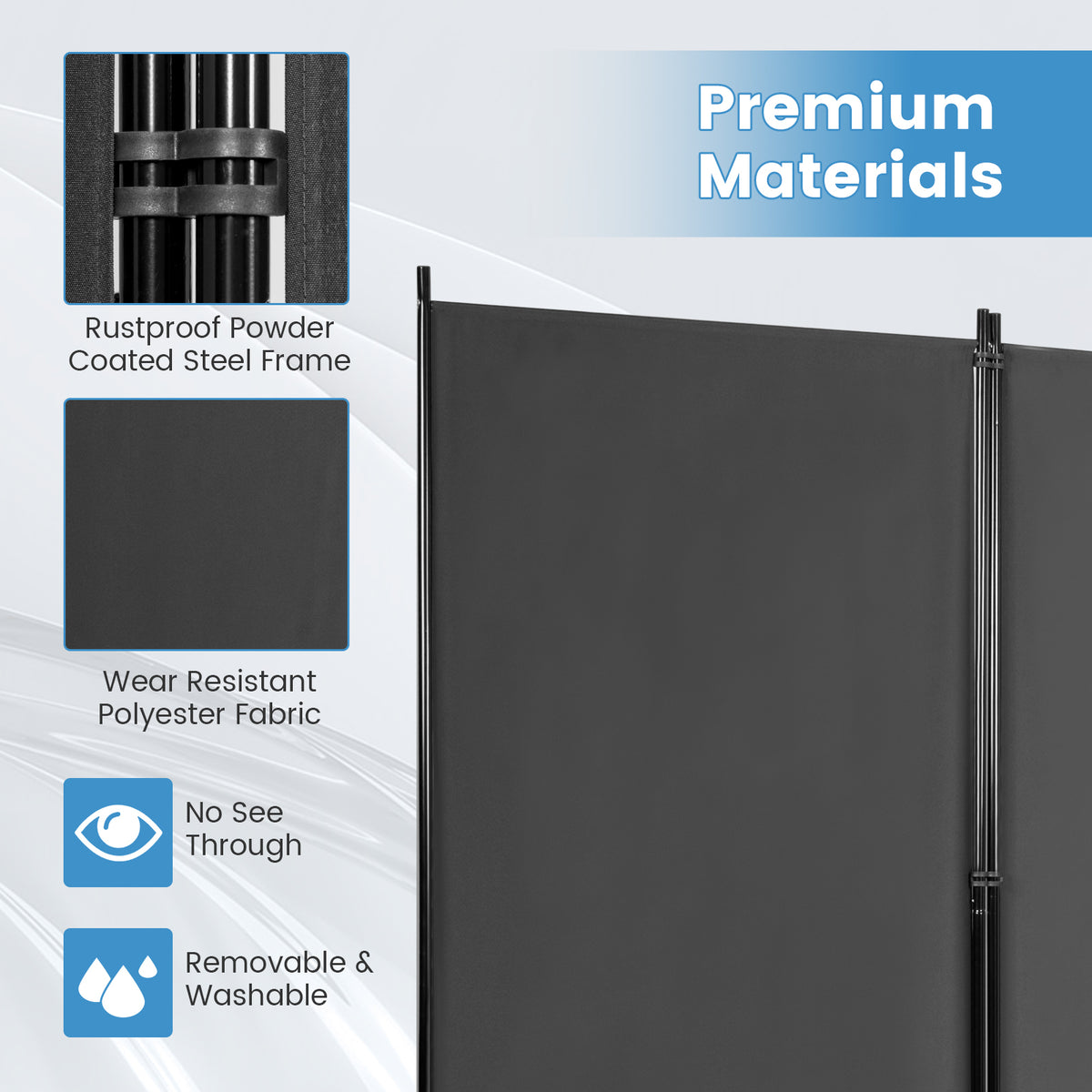 3 Panel Room Divider No Wheels Gray - Foldable, Portable Steel Privacy Screen